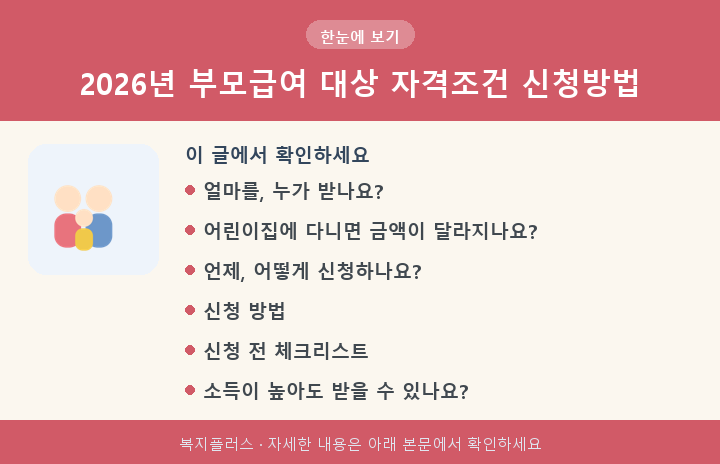 2026년 부모급여 대상 자격조건 신청방법 핵심 요약