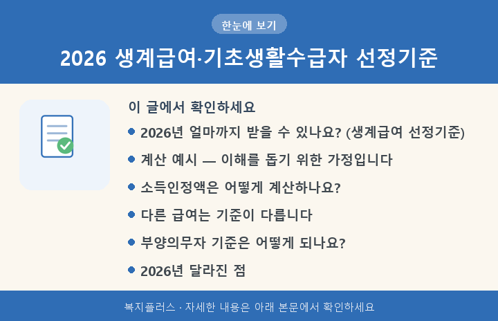 2026 생계급여·기초생활수급자 선정기준 핵심 요약