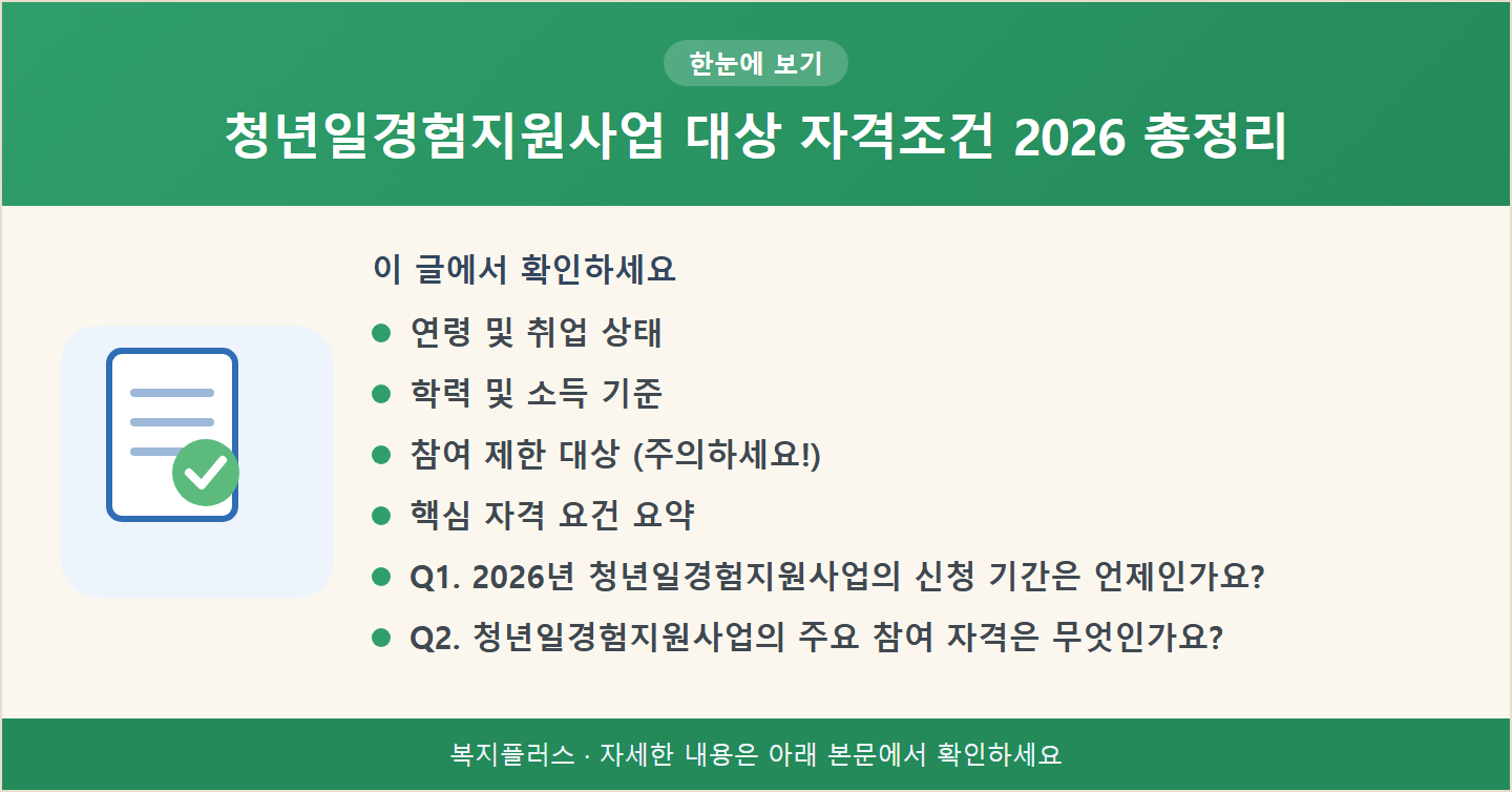 청년일경험지원사업 대상 자격조건 2026 총정리 핵심 요약