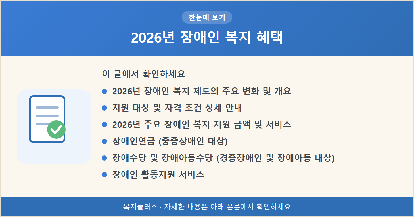 2026년 장애인 복지 혜택 핵심 요약